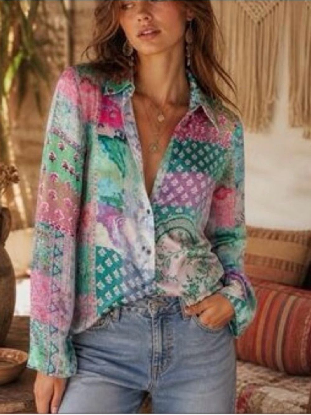 ZARA NWOT Paisley printed button down  blouse. PTP 22" Runs small, more like a L
